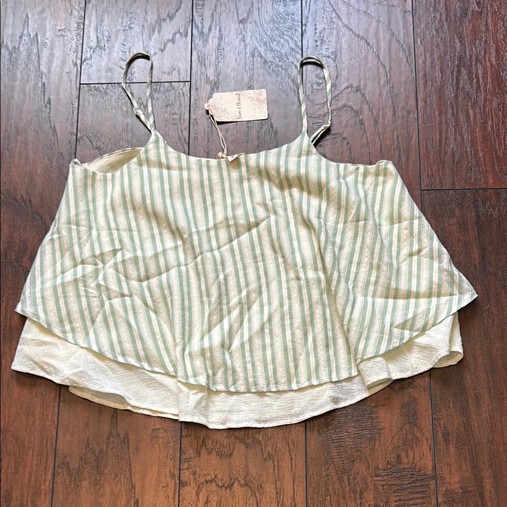 Hem & Thread Green and Cream Top with Boxy Asymmetrical Style